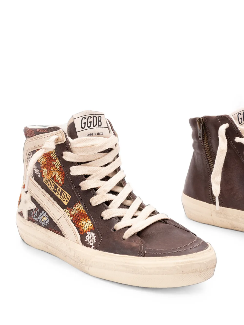 Golden Goose Slippers van leer met crèmekleurige ster en veelkleurig borduurwerk Bruin