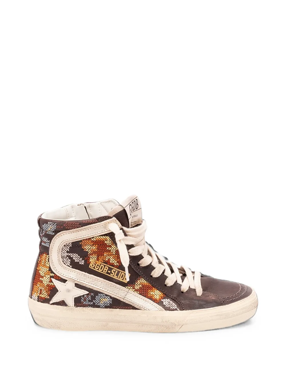Golden Goose Slippers van leer met crèmekleurige ster en veelkleurig borduurwerk Bruin
