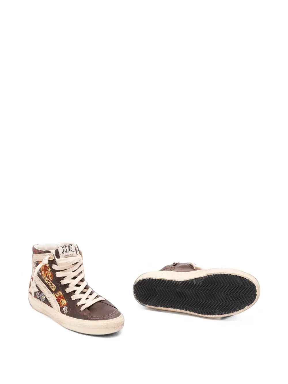 Golden Goose Slippers van leer met crèmekleurige ster en veelkleurig borduurwerk Bruin