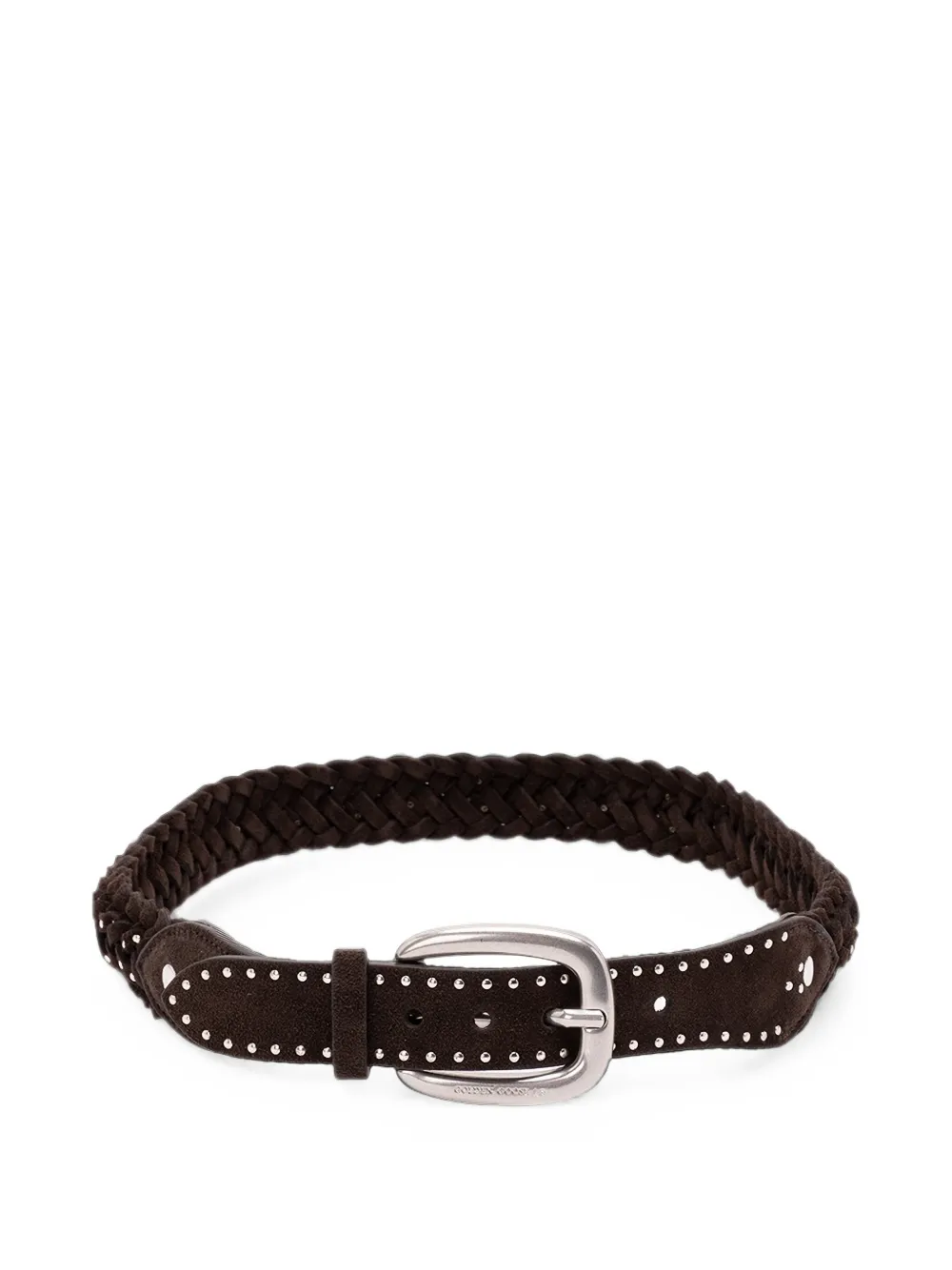 Golden Goose Houston belt in woven mahogany suede with silver micro-studs - Marrone