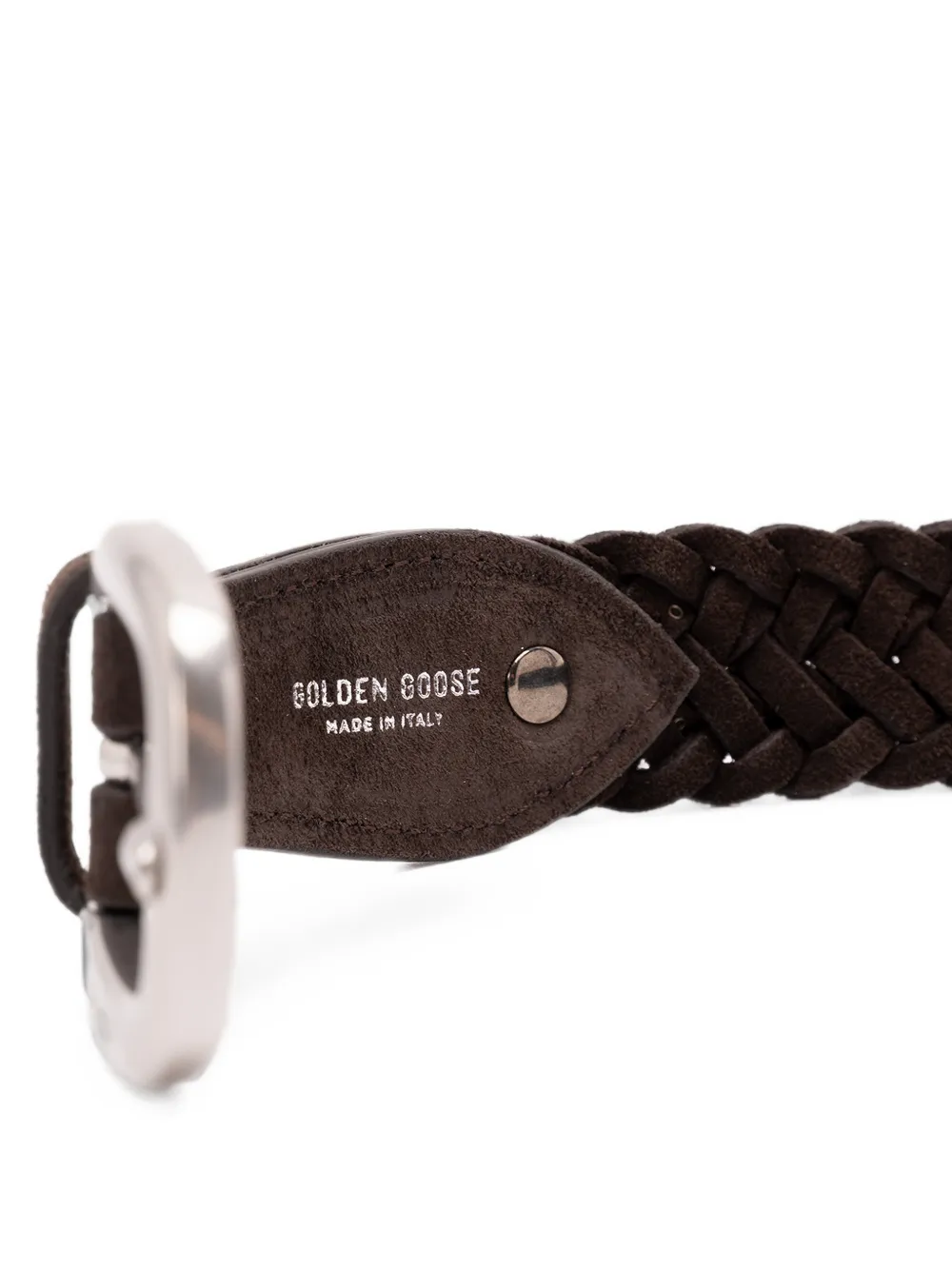Golden Goose Houston riem van geweven mahonie suède met zilveren micro-studs Bruin