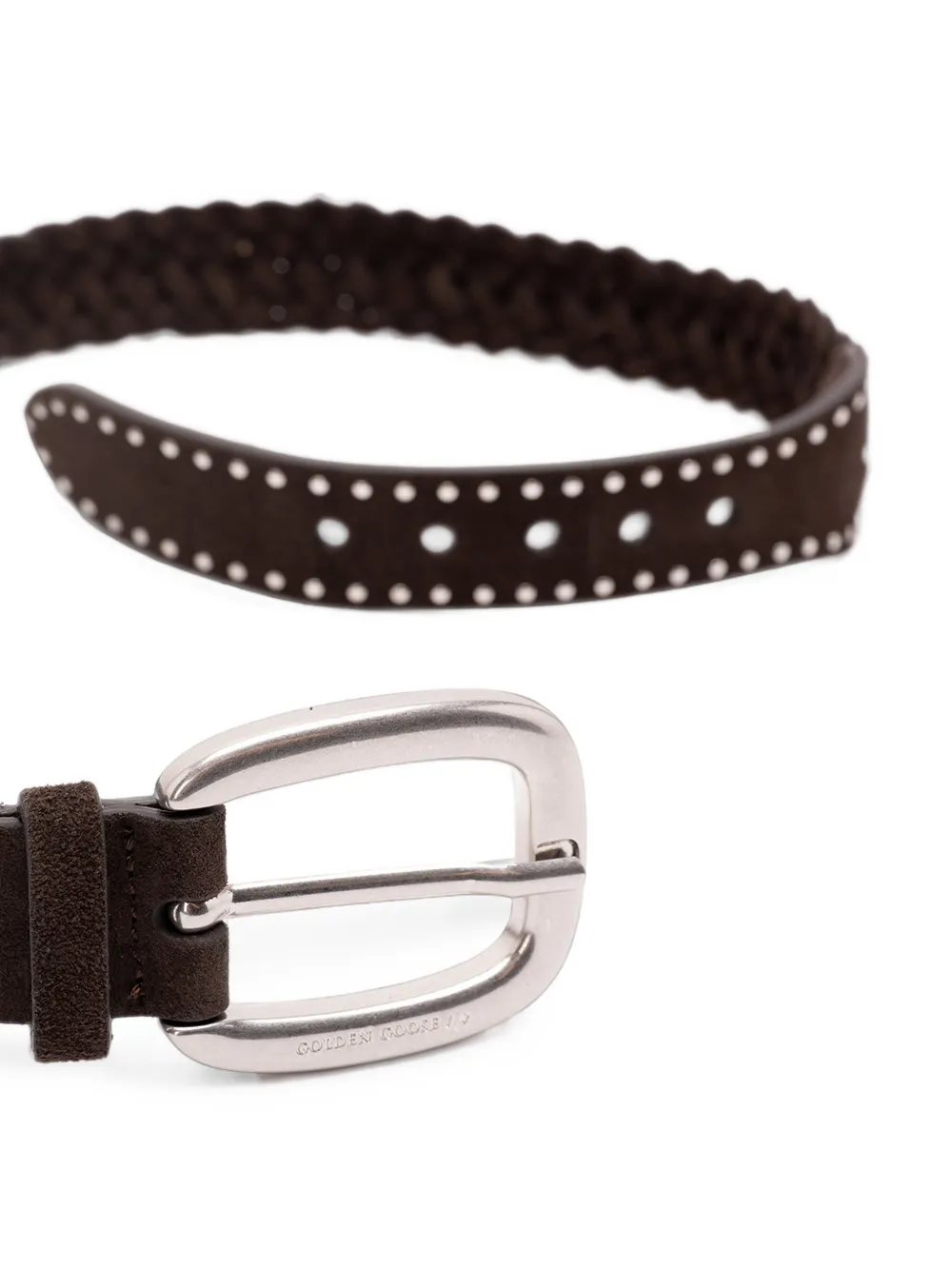 Golden Goose Houston riem van geweven mahonie suède met zilveren micro-studs Bruin
