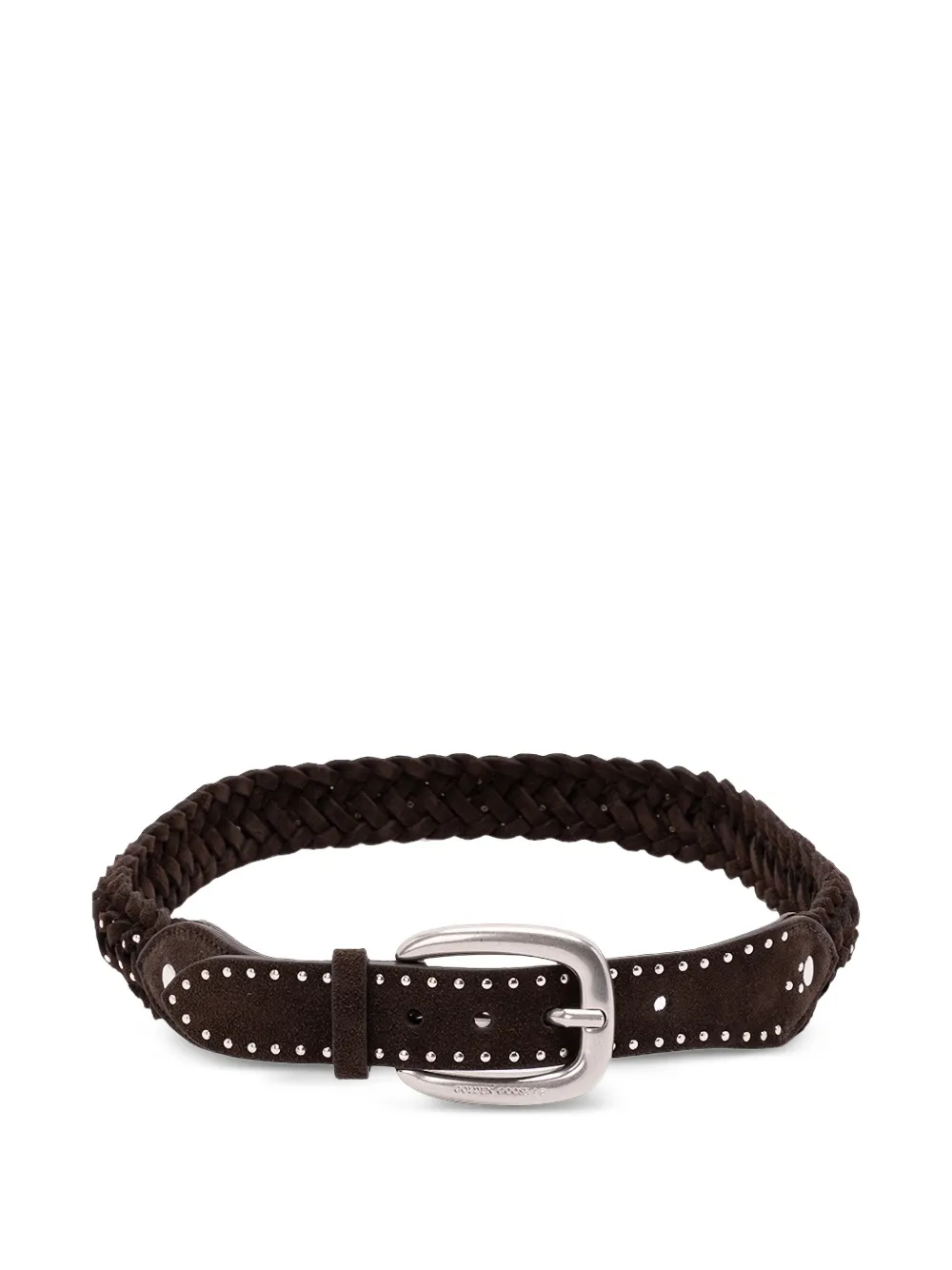 Golden Goose Houston belt in woven mahogany suede with silver micro-studs - Marrone