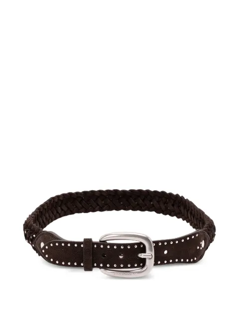 Golden Goose Houston belt in woven mahogany suede with silver micro-studs