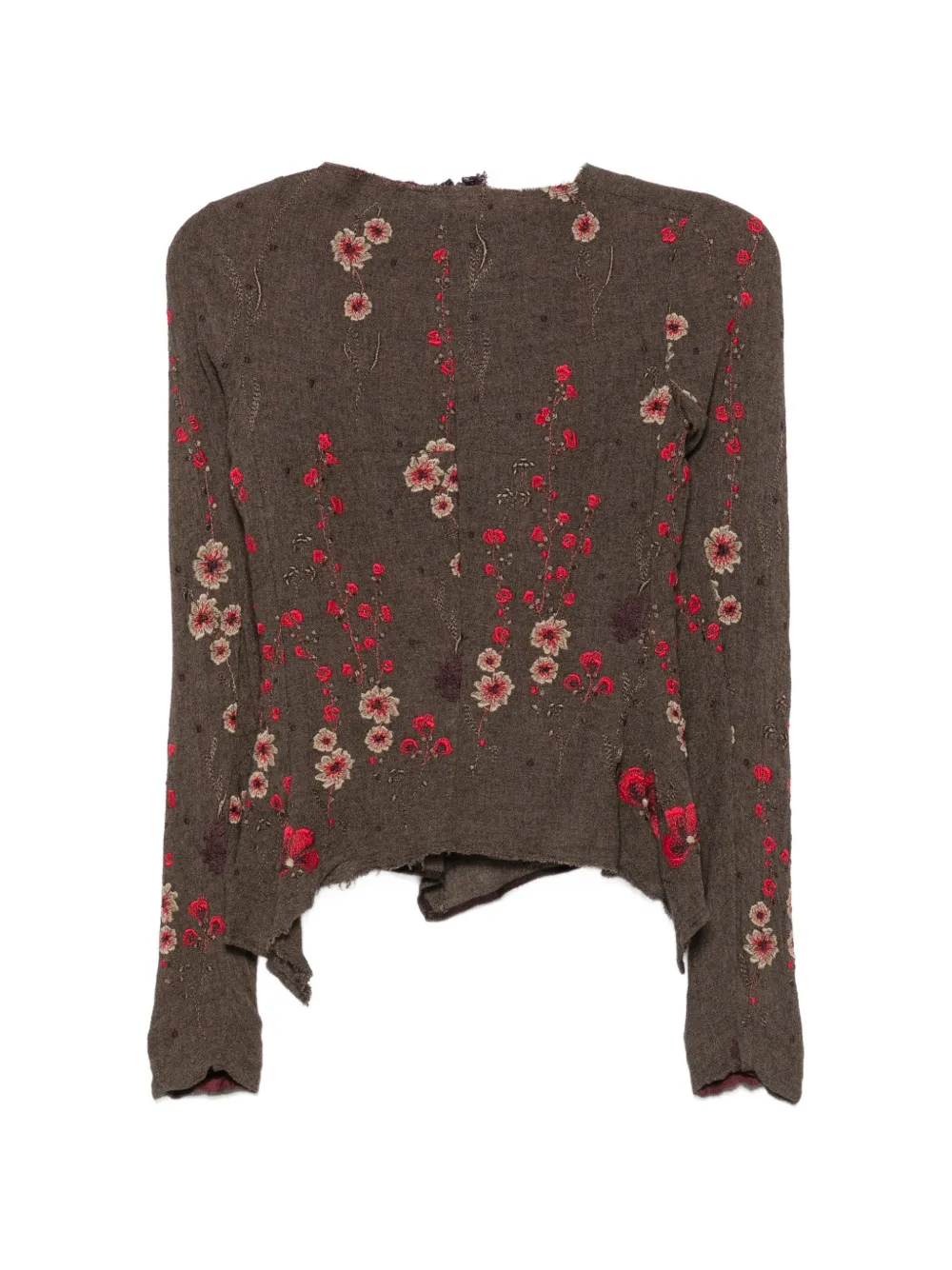 Marc Le Bihan floral-embroidered raw-edge top