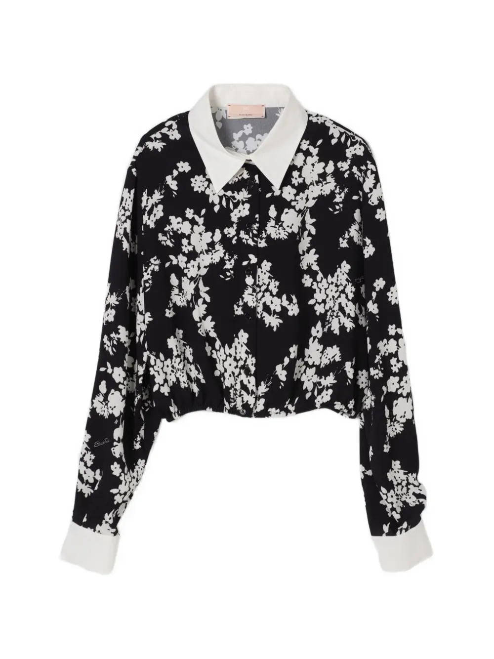 Elisabetta Franchi La Mia Bambina floral-print cropped shirt Zwart