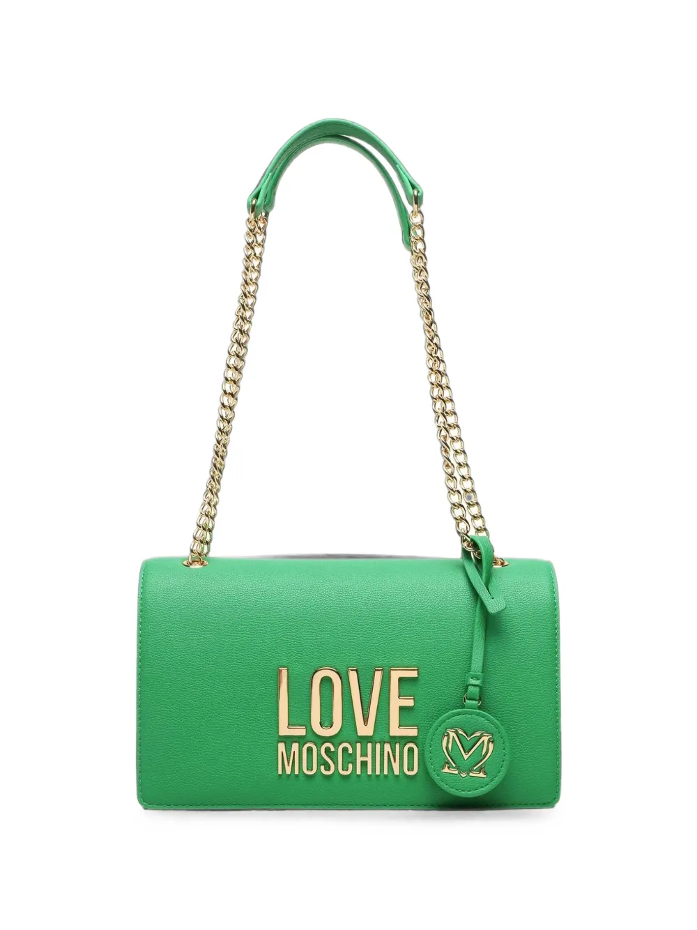 Love Moschino logo-plaque pebbled-effect clutch bag Groen