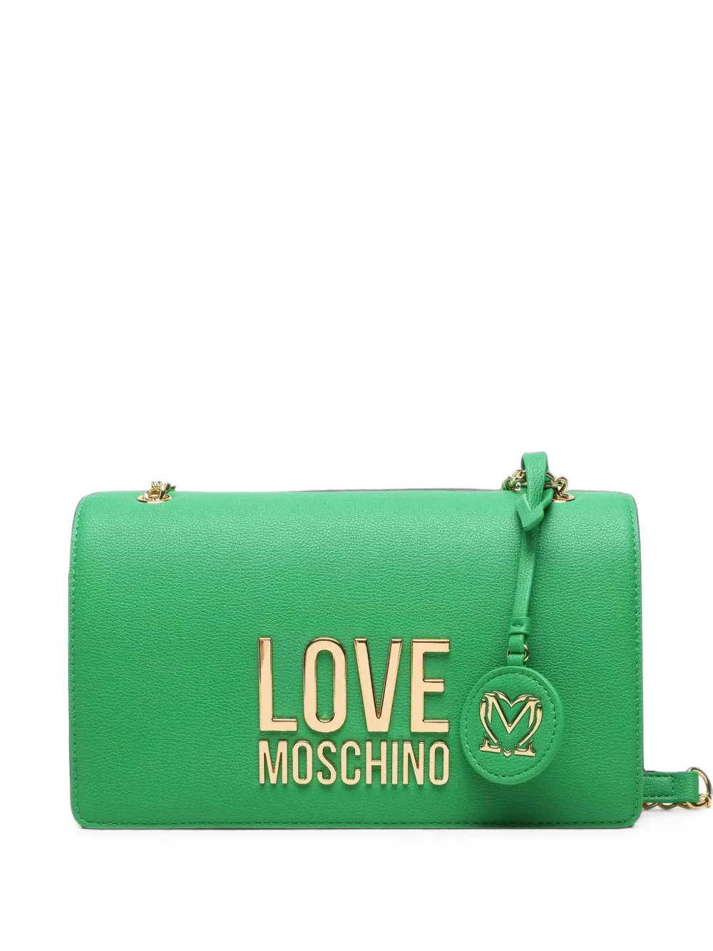 Love Moschino logo-plaque pebbled-effect clutch bag - Verde