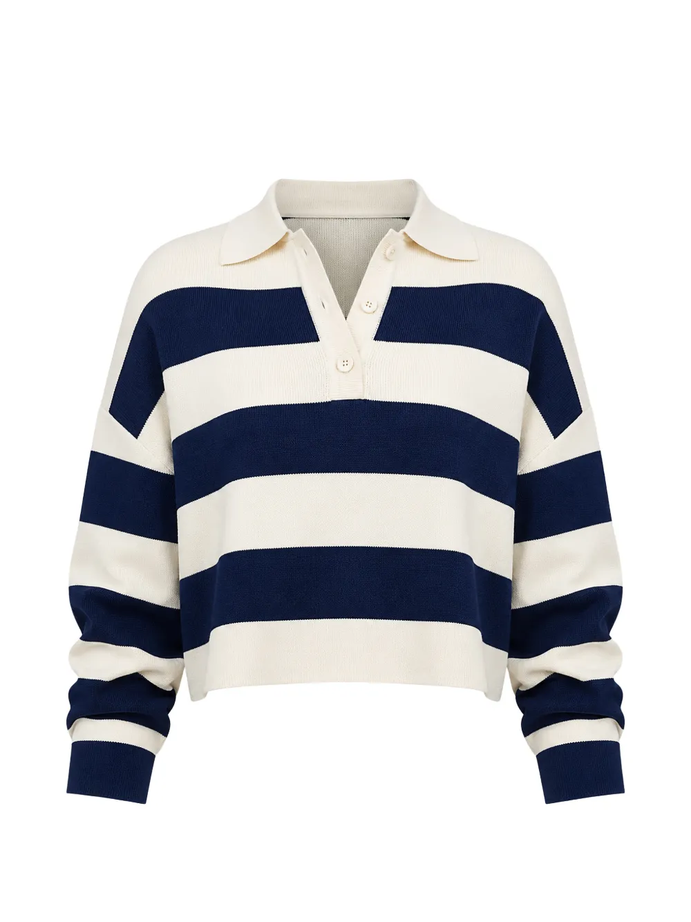 SEROYA Ryla striped polo-collar sweater