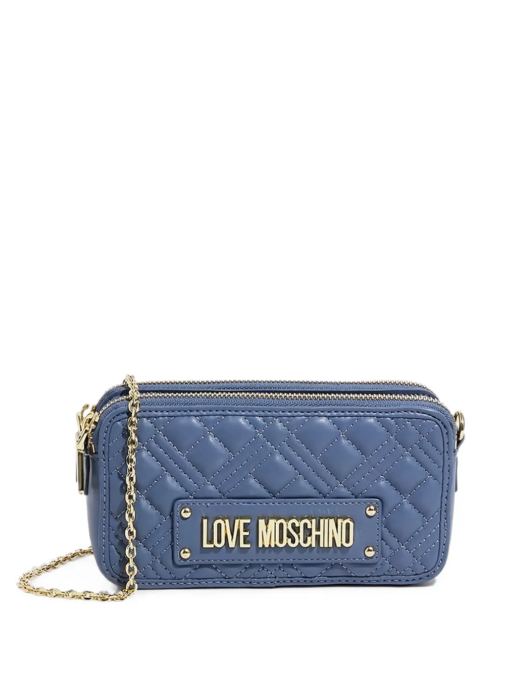 Love Moschino quilted logo-plaque clutch bag - Blu