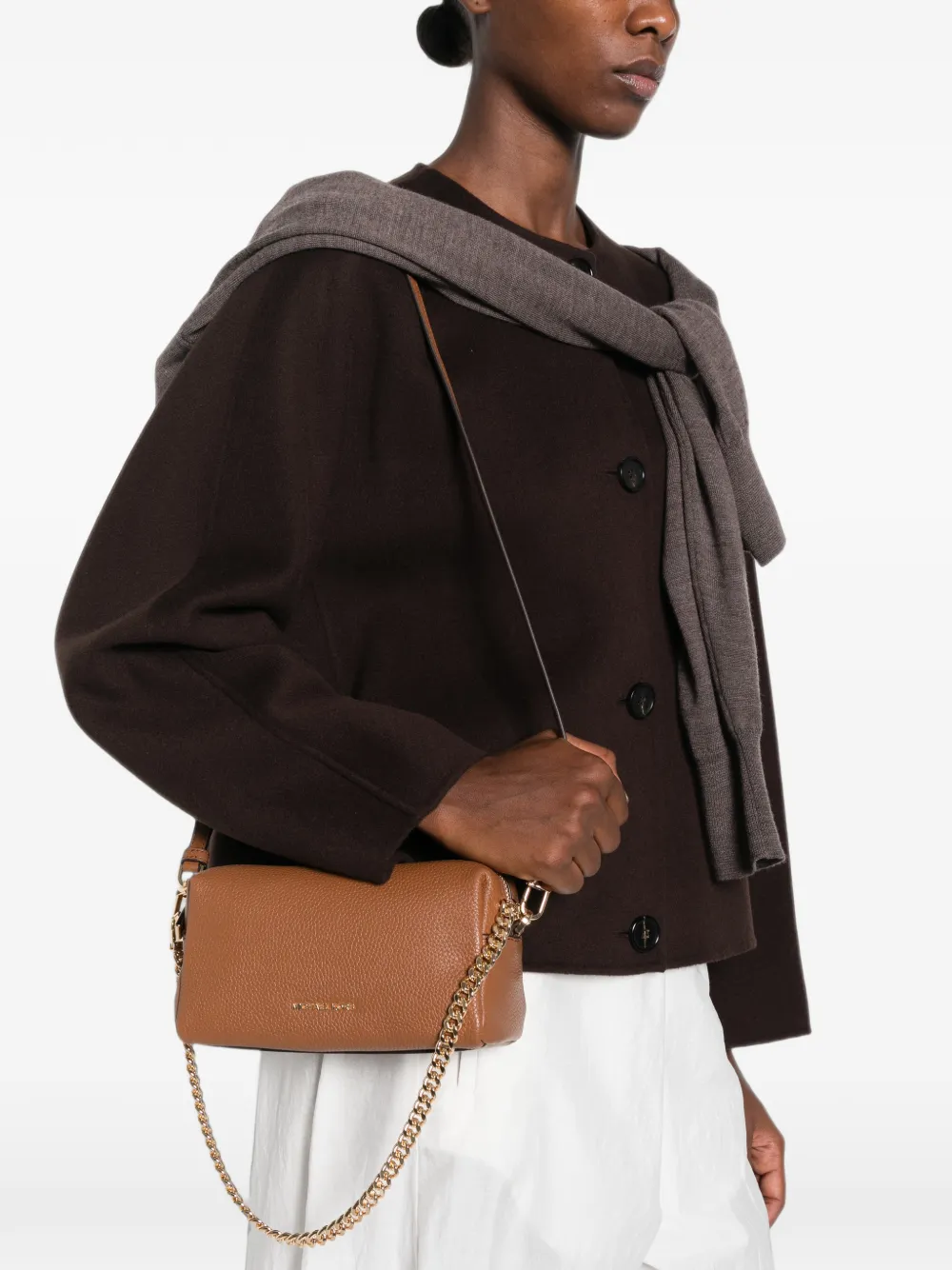 Michael Kors Kleine Bryant mini-tas van bewerkt leer met logo-plakkaat Bruin