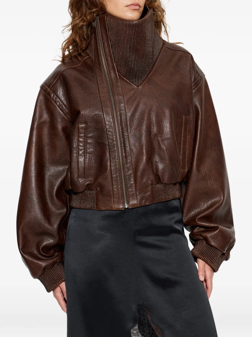 Christopher Esber Lunnet Leather Jacket in Brown, view 3