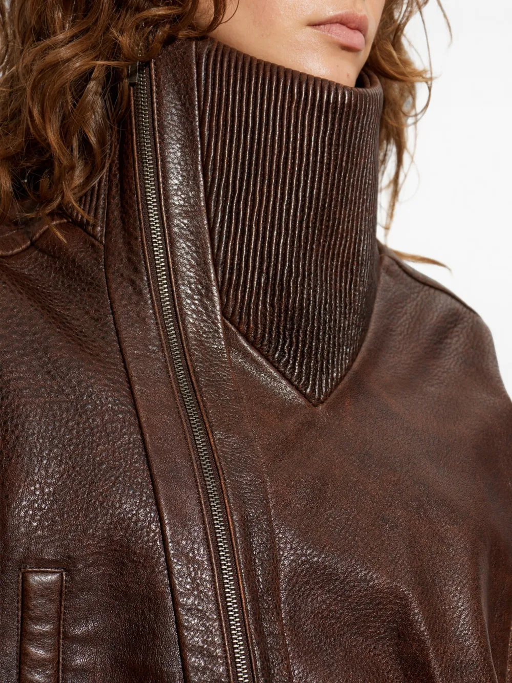 Christopher Esber Lunnet Leather Jacket in Brown, view 5