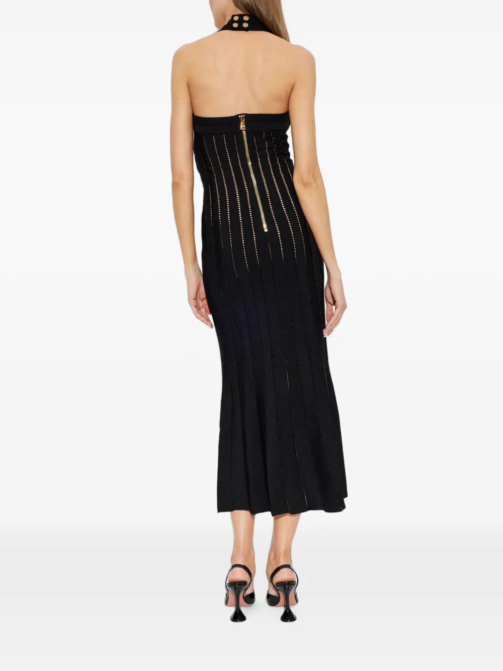 Balmain Midi-jurk met open rug en halternek Zwart