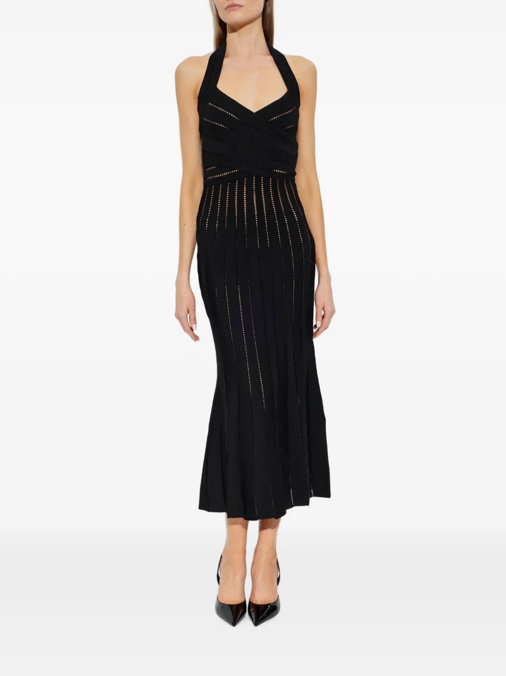 Balmain Midi-jurk met open rug en halternek Zwart