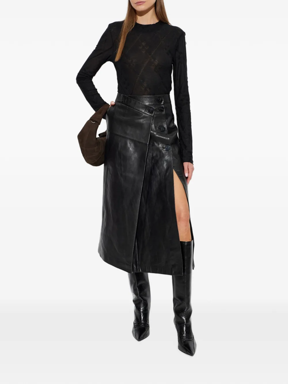 IRO Rimera button-fastening wrap midi skirt Zwart