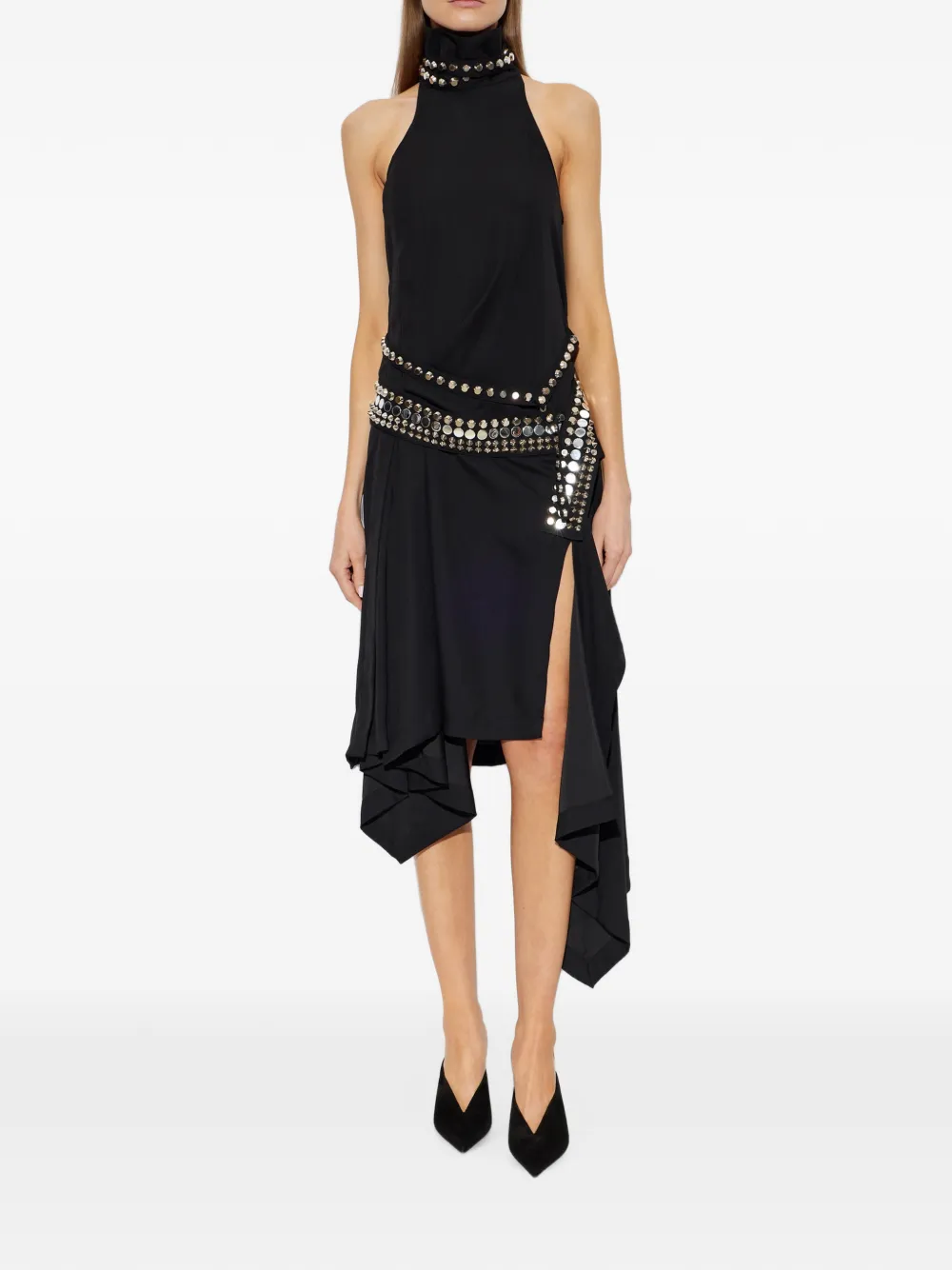 IRO Veziane asymmetrische midi-jurk verfraaid met studs Zwart