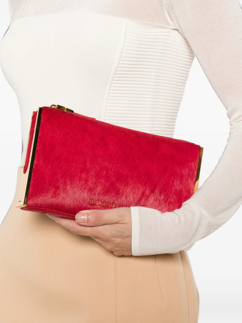Elisabetta Franchi calf-hair logo-lettering tote bag Rood