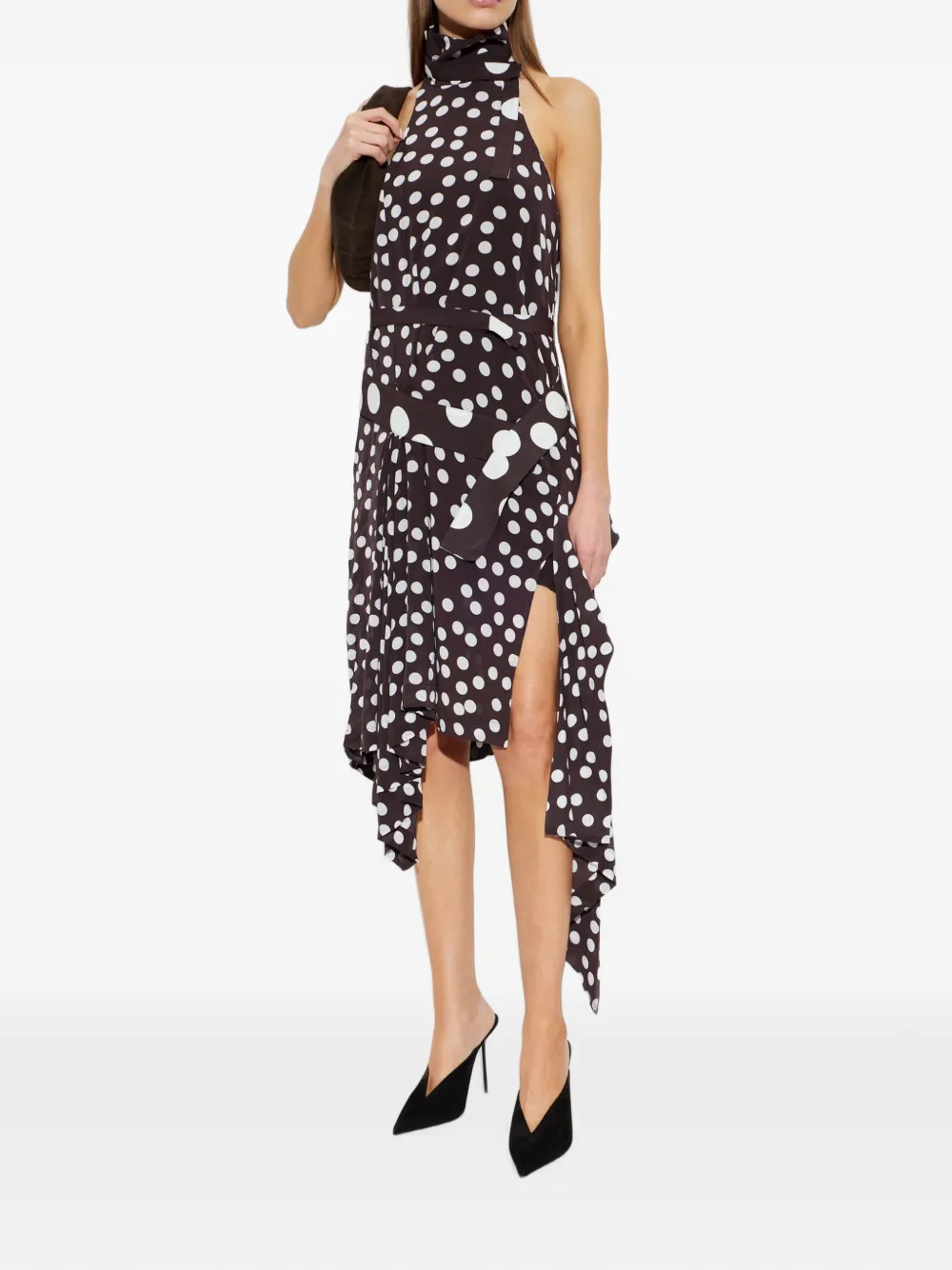 IRO Delila asymmetrische midi-jurk met stippen Bruin