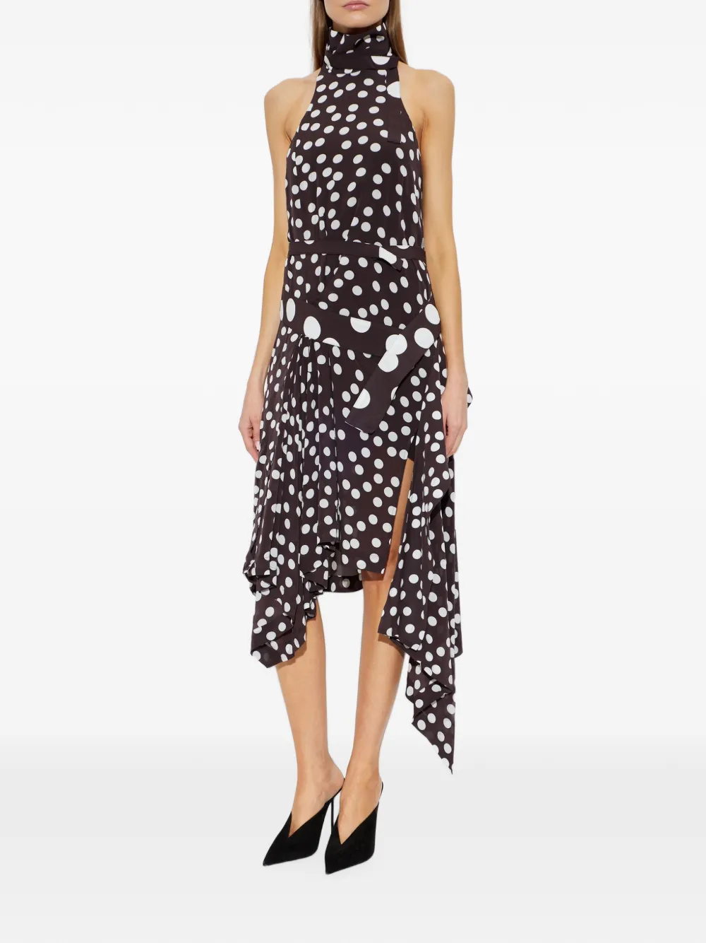IRO Delila asymmetrische midi-jurk met stippen Bruin