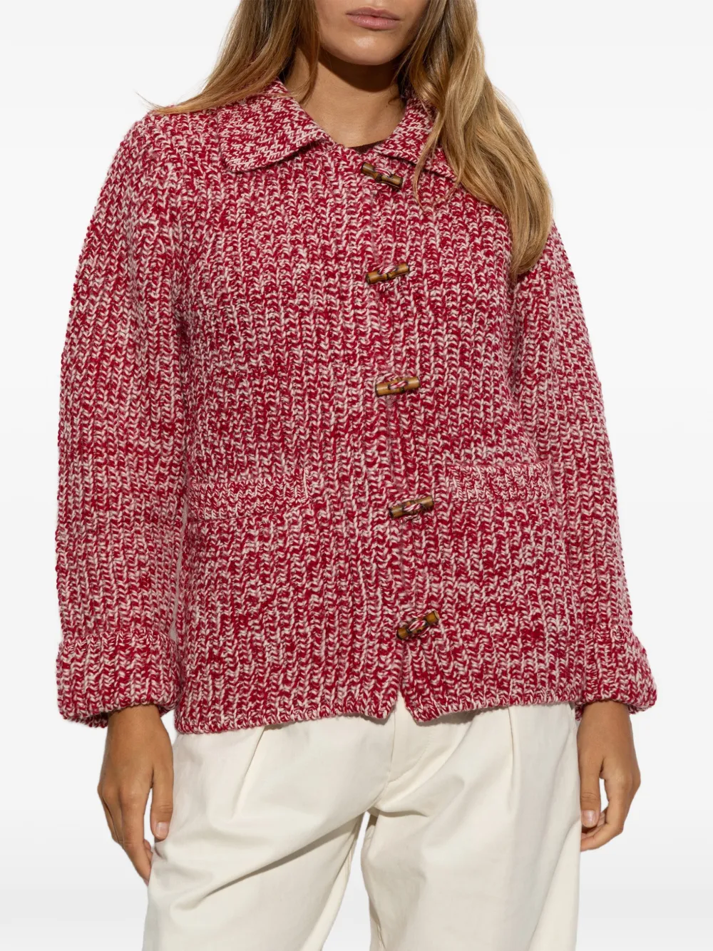 MARANT ÉTOILE Chunky gebreid vest met houtje-touwtje sluiting Rood