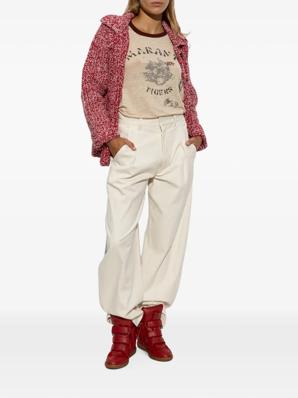 MARANT ÉTOILE Chunky gebreid vest met houtje-touwtje sluiting Rood