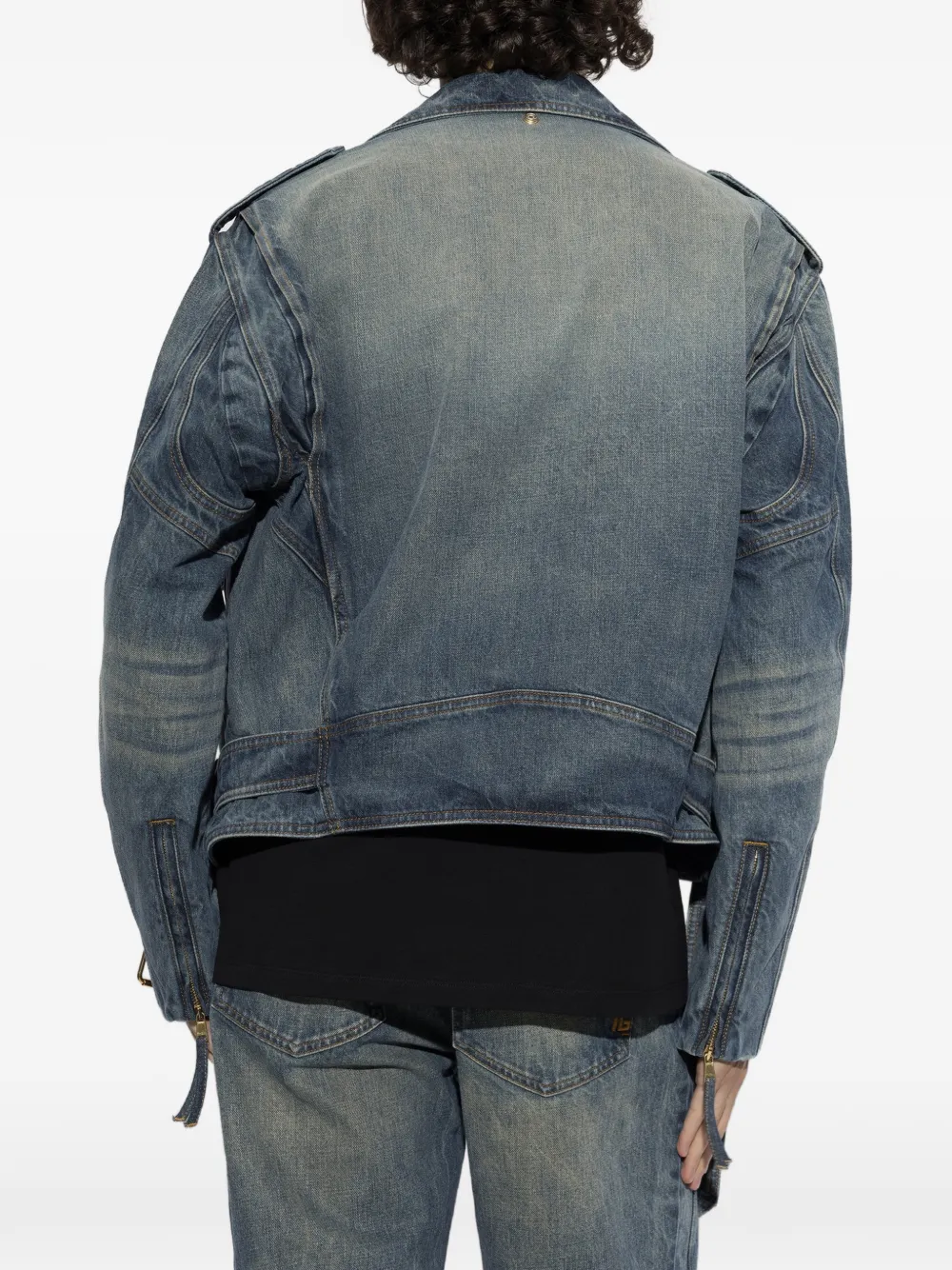 Balmain Denim bikerjack met ceintuur Blauw