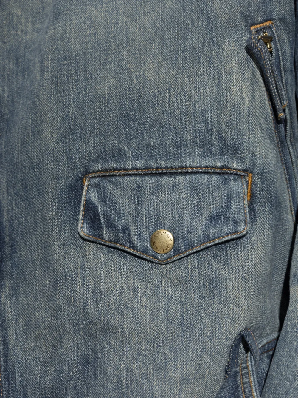 Balmain Denim bikerjack met ceintuur Blauw