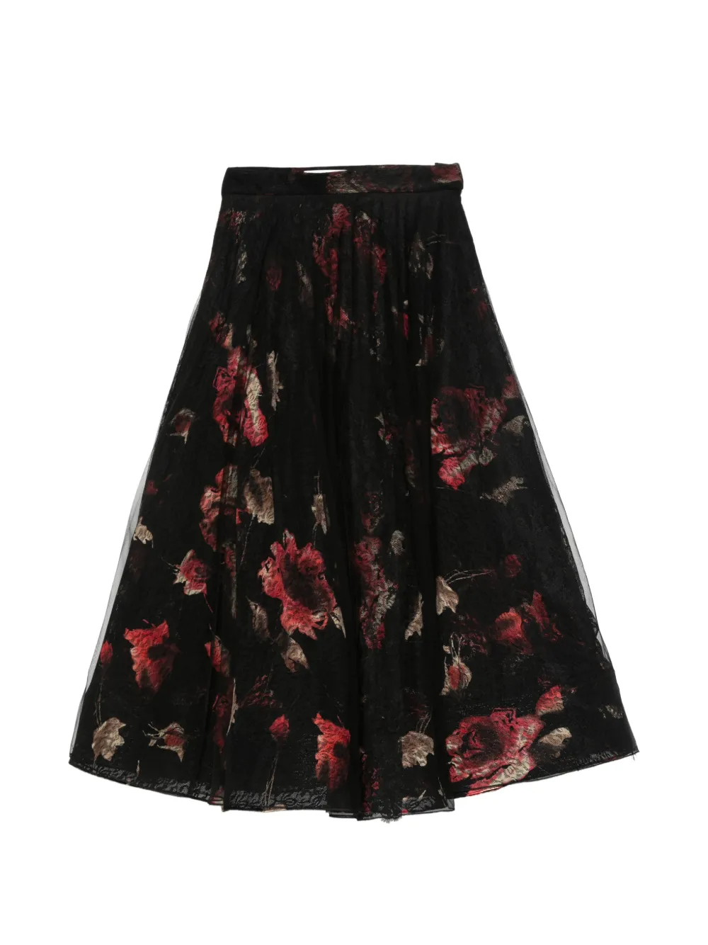 Quetsche floral-lace tulle-overlay midi skirt