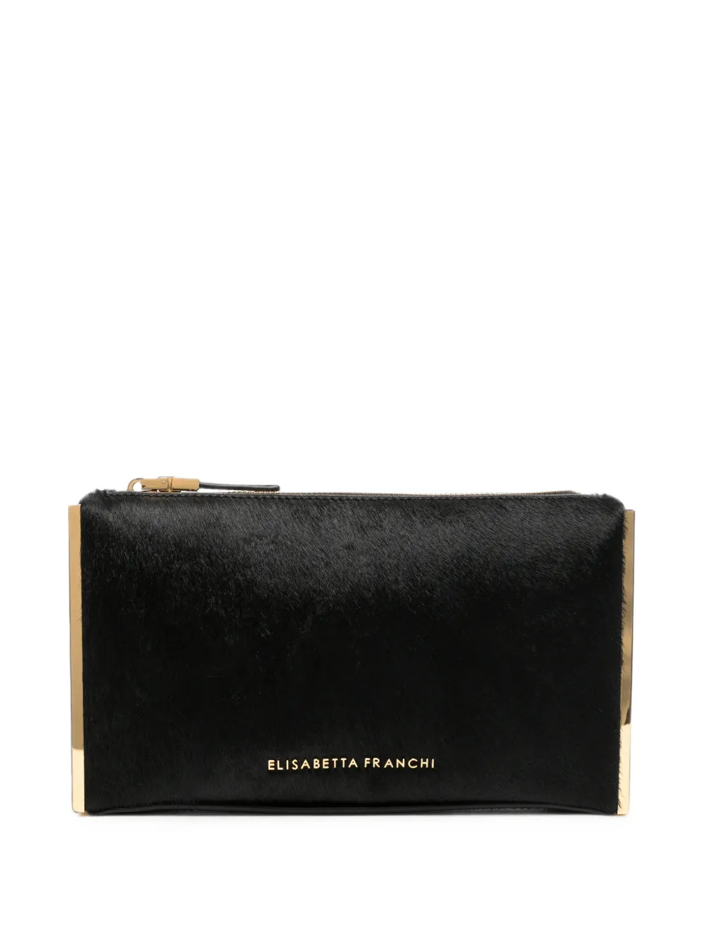 Elisabetta Franchi Hair Leather Clutch Bag In Pink