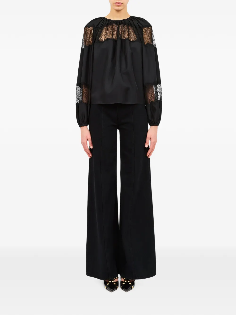 Ulla Johnson Bess zijden blouse met kanten afwerking Zwart