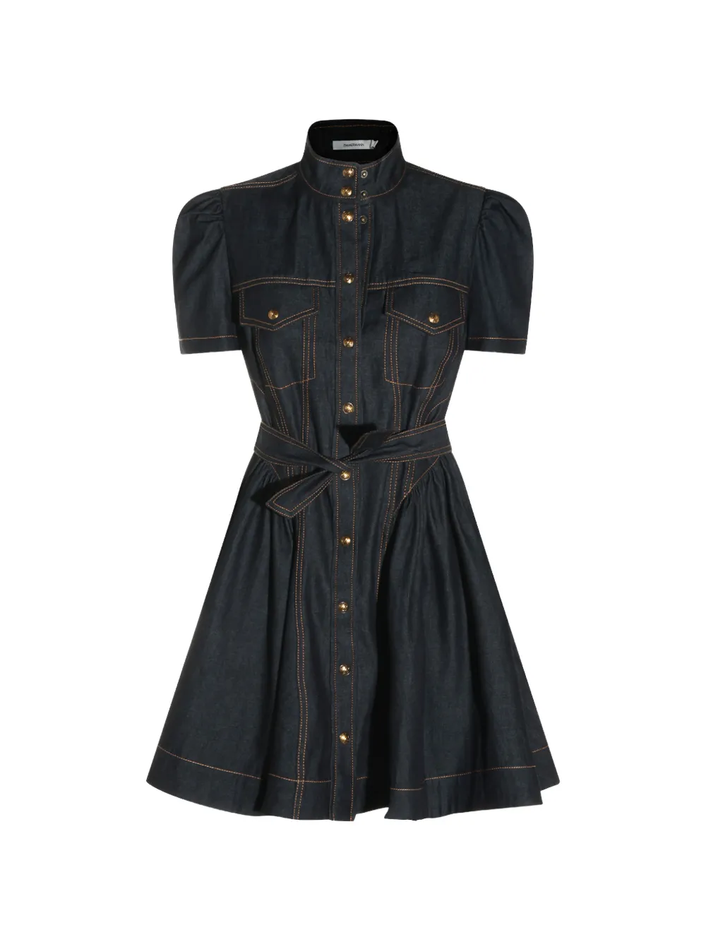 Zimmermann Belted Denim Dress In Blue