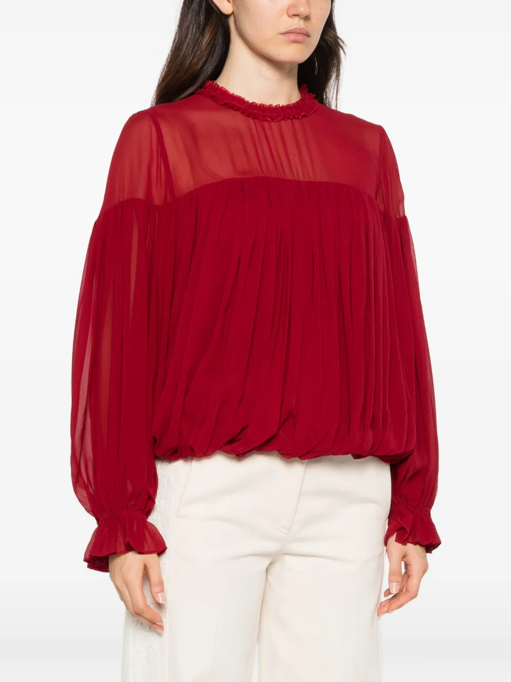 Ulla Johnson Zijden blouse met ruches en parel Rood