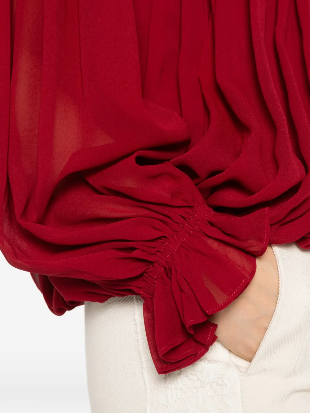 Ulla Johnson Zijden blouse met ruches en parel Rood