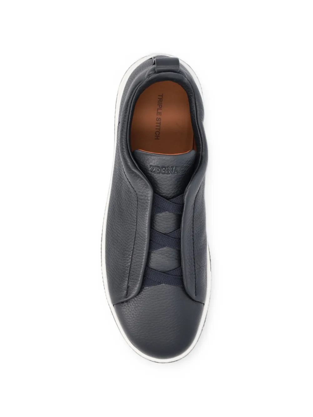Zegna navy blue deerskin Triple Stitch™ sneakers Blauw