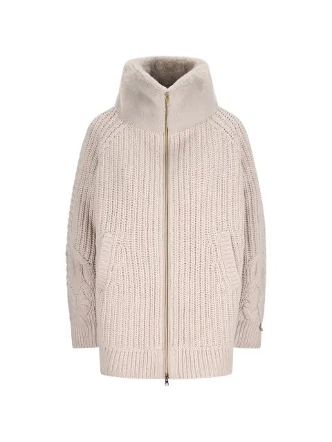 Herno faux-fur panelled cable-knit cardigan