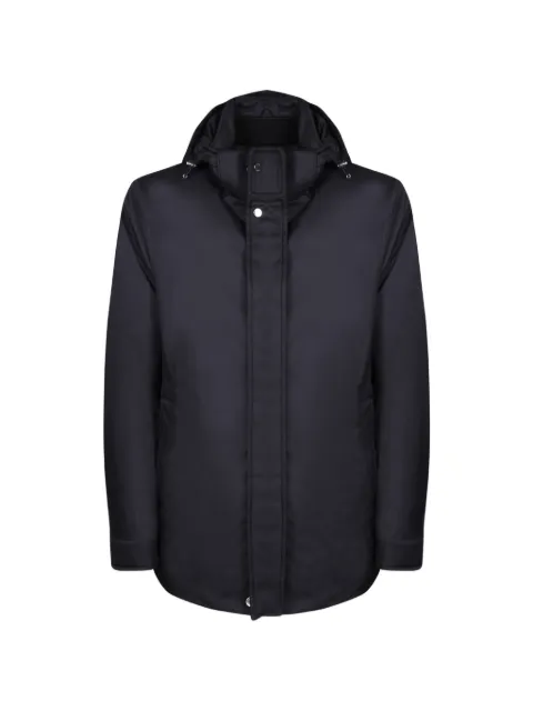 Moorer hooded concealed-fastening jacket