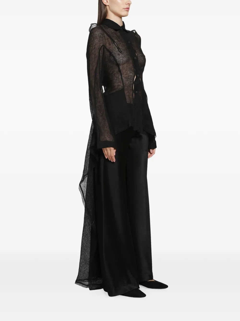 Yehuafan Sheer Panelled-design Maxi Shirt Dress In Black