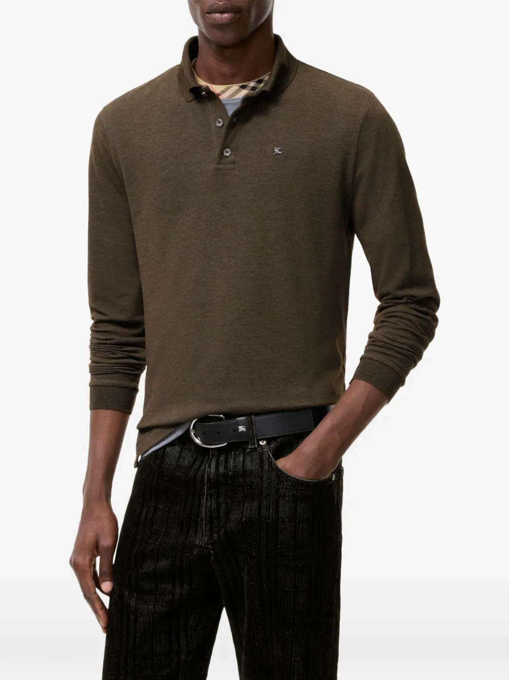 Burberry long-sleeve wool-cotton polo shirt Bruin