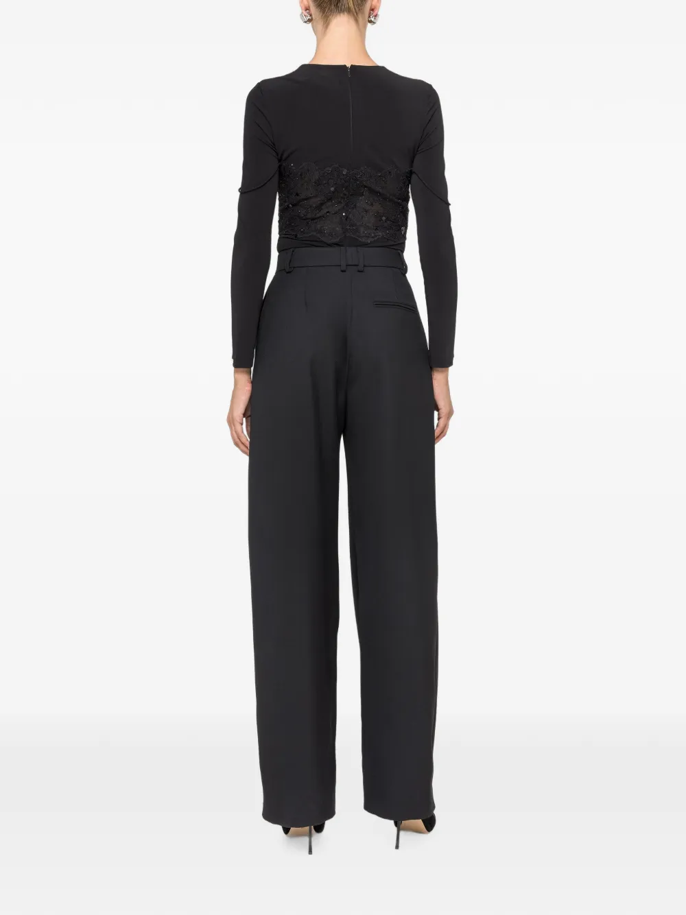 NISSA Tencel en wollen korset top met kant Zwart