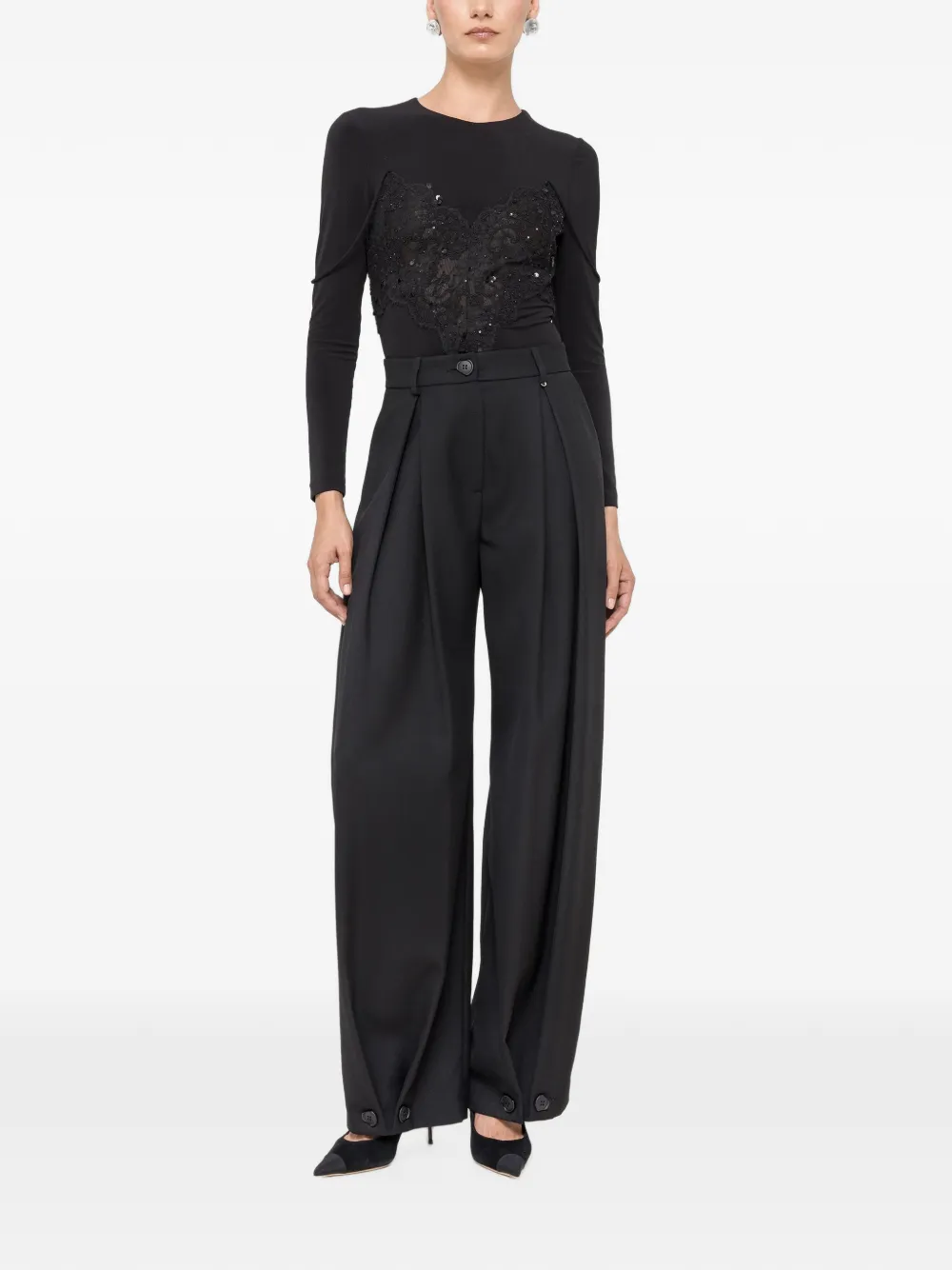 NISSA Tencel en wollen korset top met kant Zwart