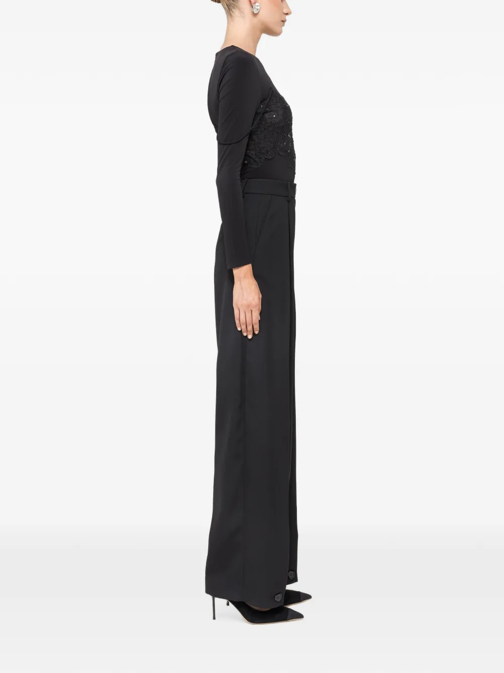 NISSA Tencel en wollen korset top met kant Zwart
