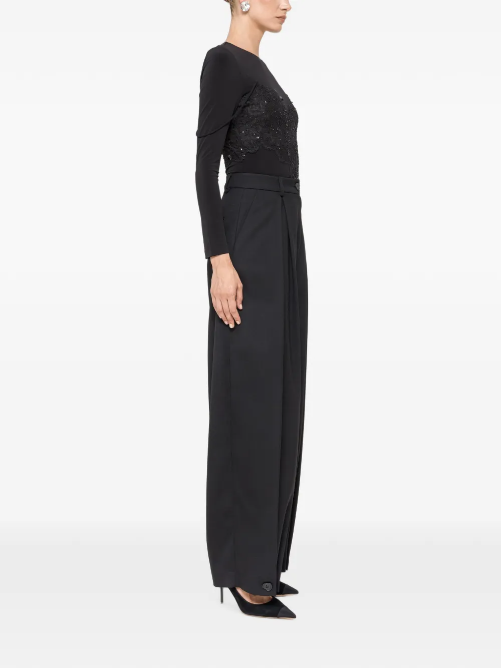 NISSA Tencel en wollen korset top met kant Zwart