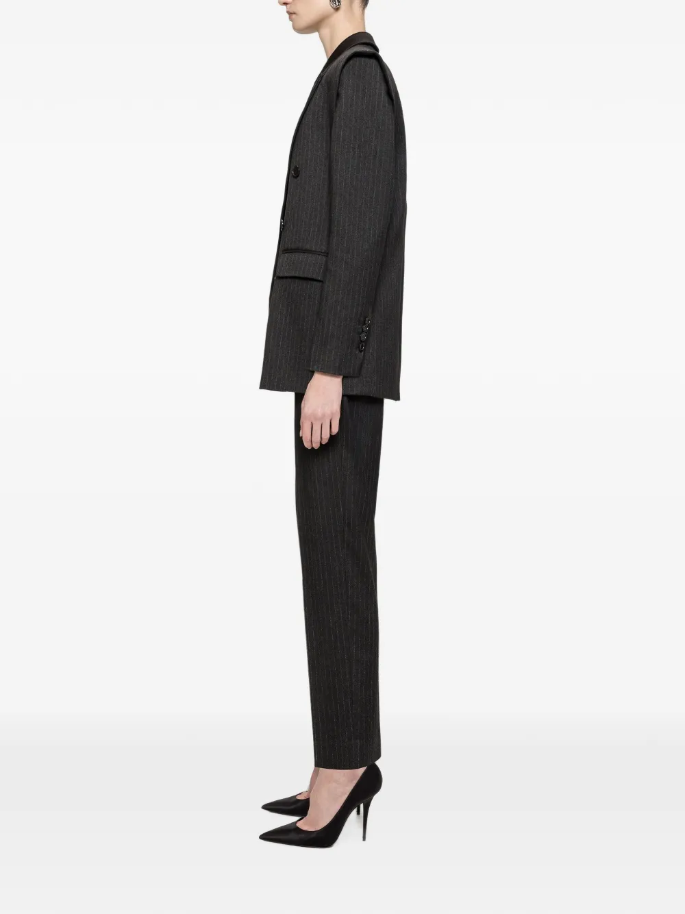 NISSA Blazer met dubbele rij knopen en contrasterende revers en krijtstreep Grijs