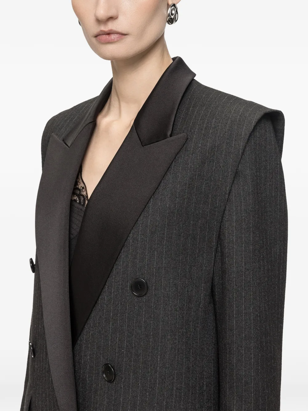 NISSA Blazer met dubbele rij knopen en contrasterende revers en krijtstreep Grijs