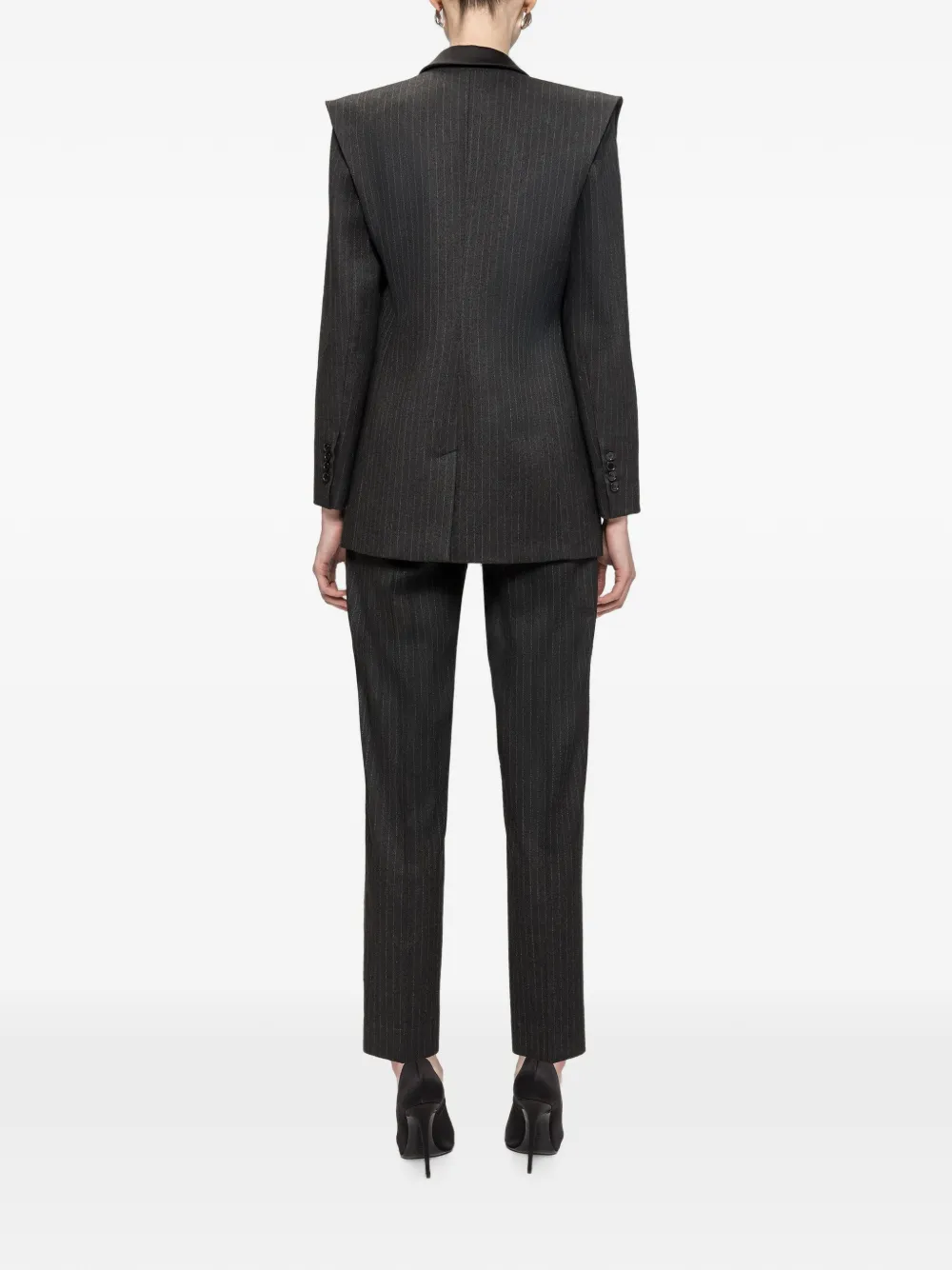 NISSA Blazer met dubbele rij knopen en contrasterende revers en krijtstreep Grijs