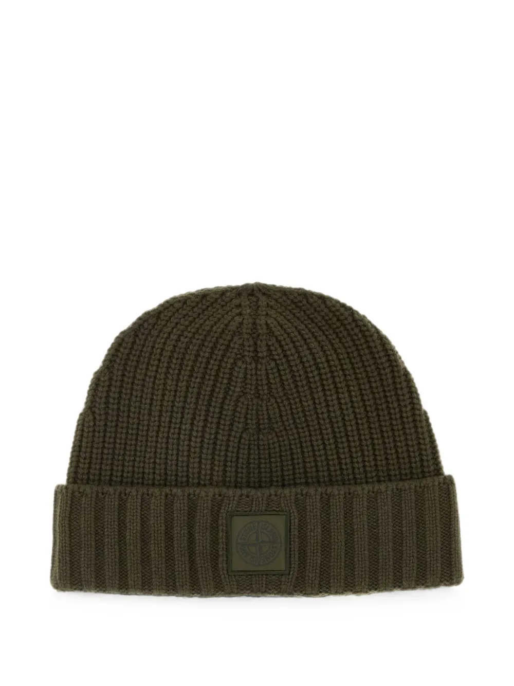 Stone Island logo-patch ribbed-knit beanie hat - Verde