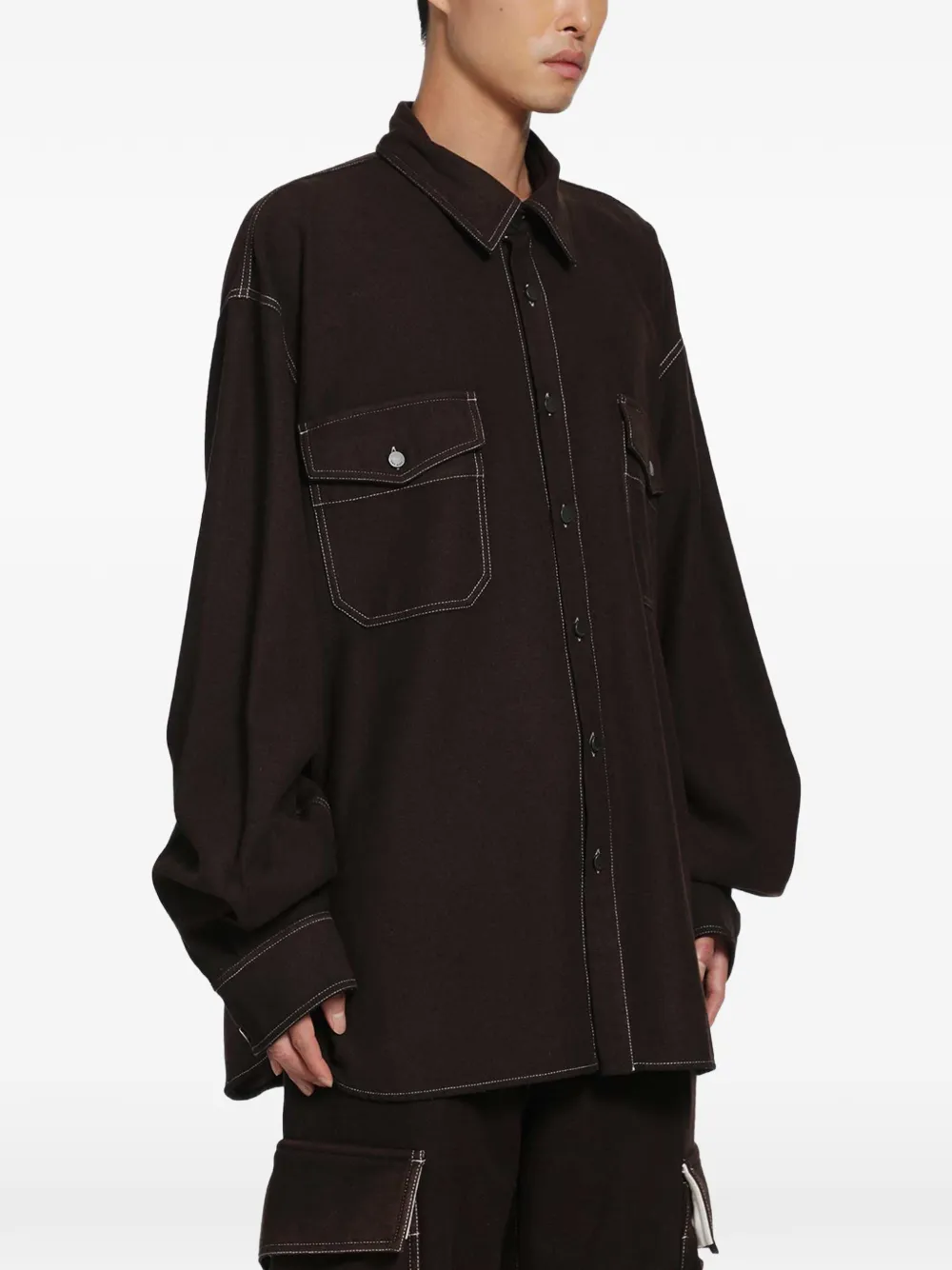 Uma Wang Tavis oversized overhemd met contrasterende stiksels Bruin
