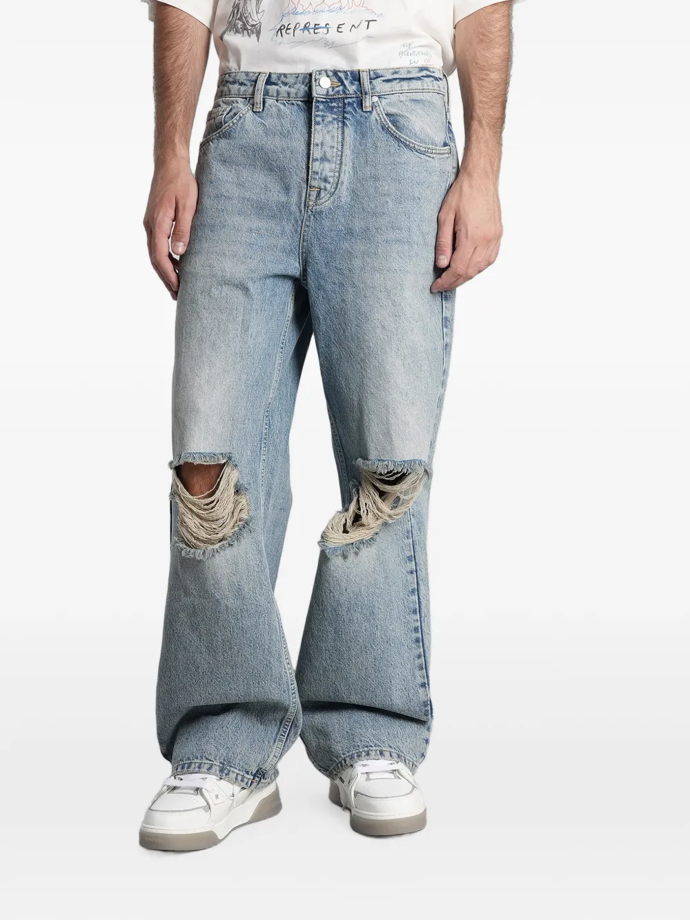 Represent R3 distressed wide-leg jeans - Blu