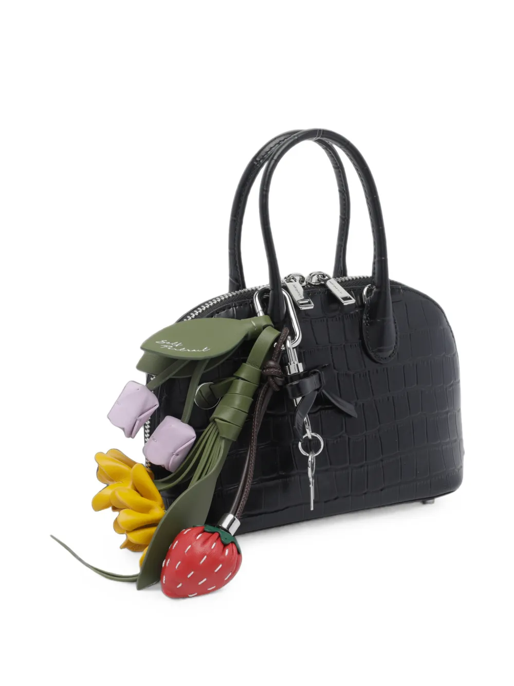 Self-Portrait embossed-leather handbag Zwart
